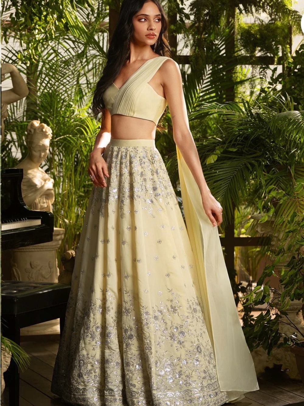 Elegant Pale Yellow Embroidered Lehenga with Drape Blouse